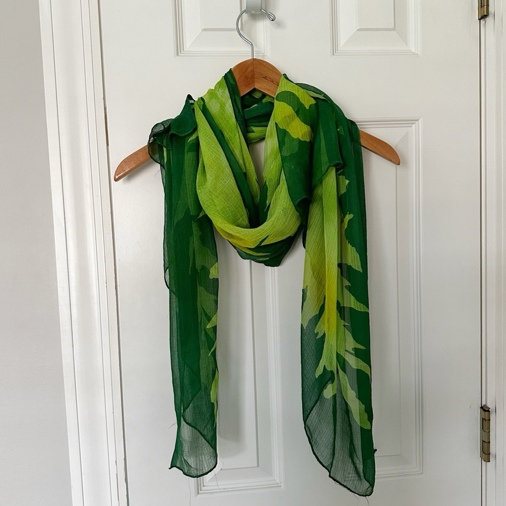 Vibrant Green and Yellow Leaf Scarf